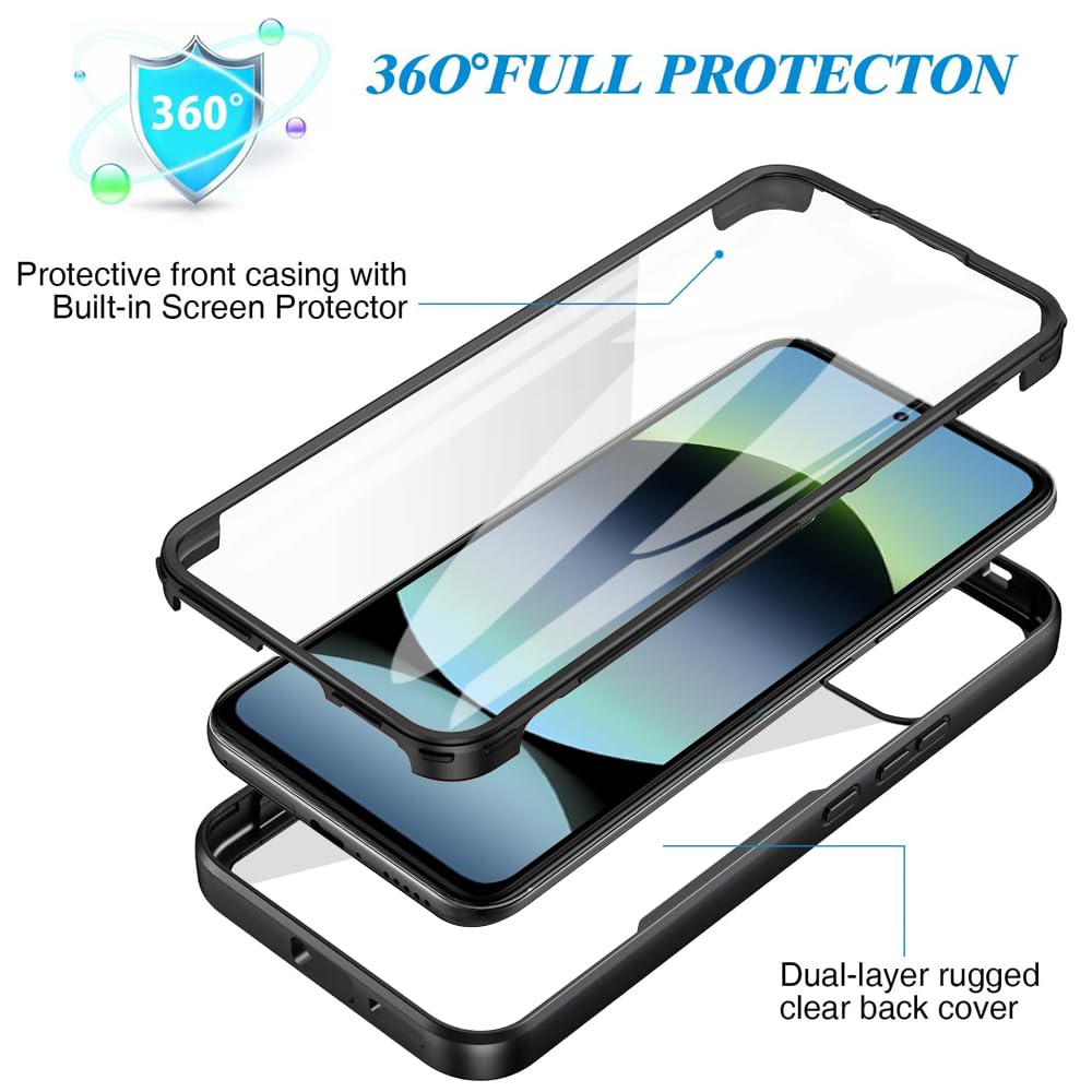 Liisooka Case For Xiaomi Redmi Note 14 5G, Military Grade Drop Protection Phone Case, Yellowing Resistant, Anti-Scratch Hard PC Back, Shockproof Hard Ultra-Thin Protective Cover, Clear
