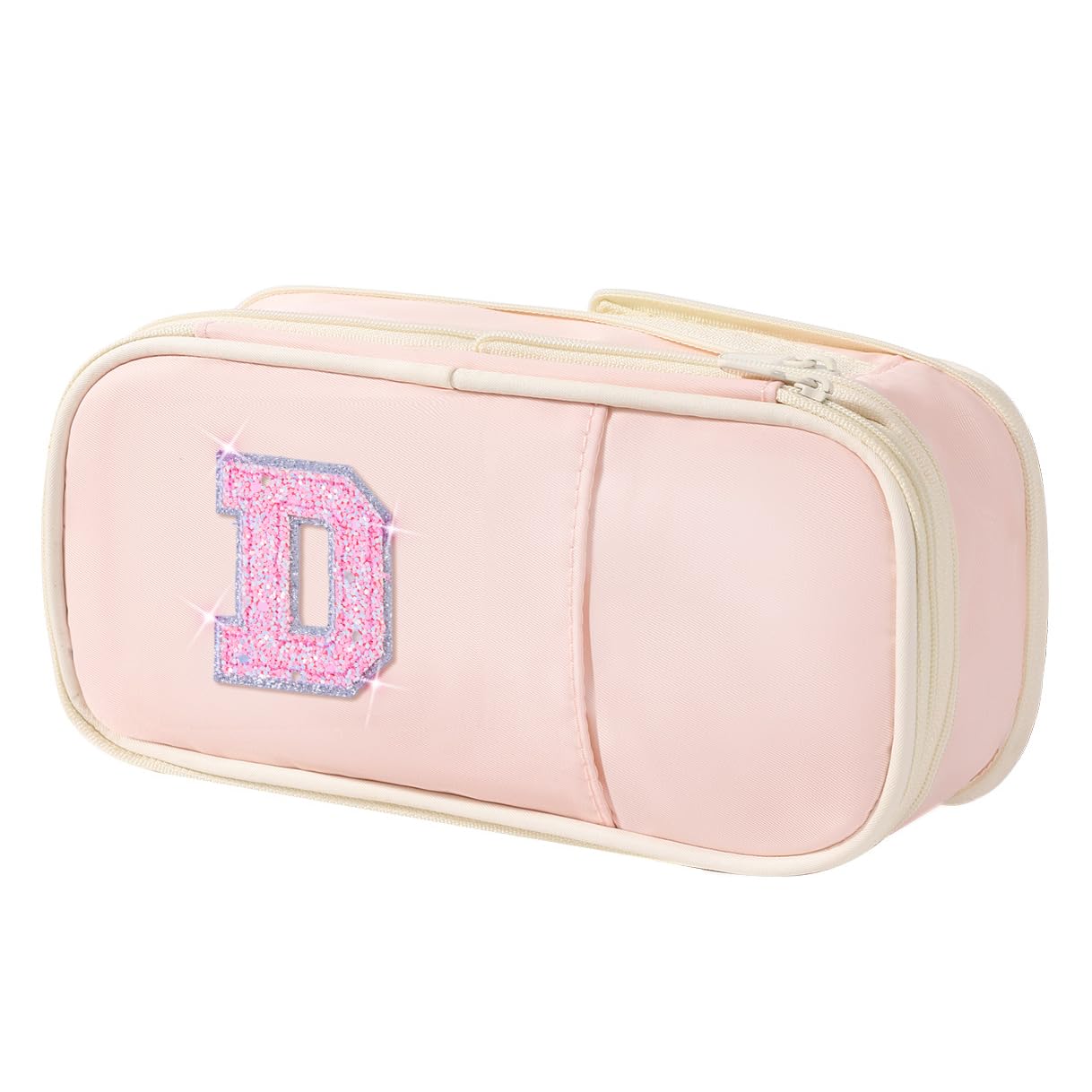 Janhavi Preppy Pencil Case with Zipper, Initial College Essentials School Supplies for Back to School, Pink Aesthetic Pencil Bag for Teen Girls Kids Adults-Pink D — image 1