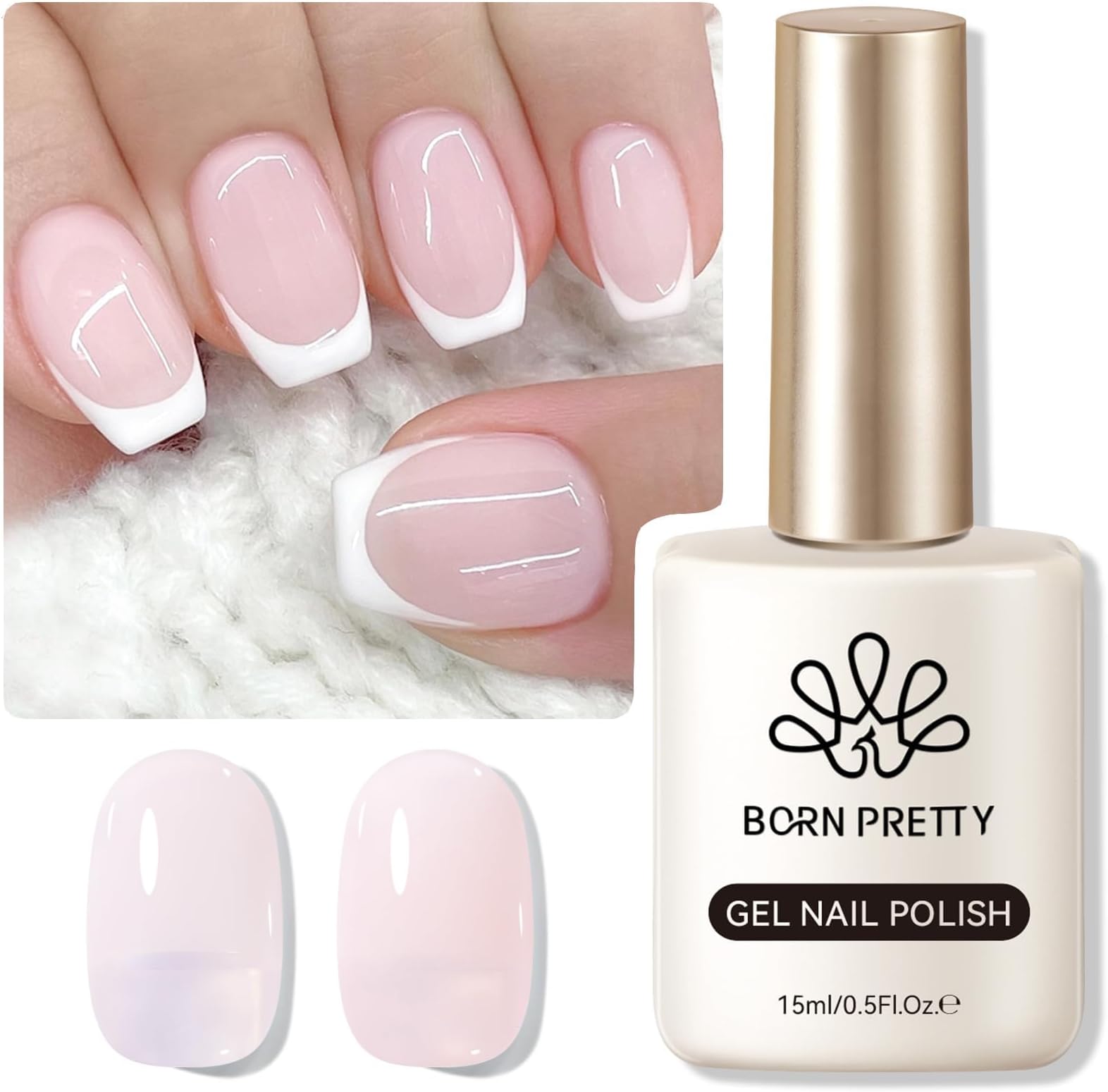 Born Pretty UV Nail Polish Jelly Light Pink 15ml - Gel Nail Polish UV Crystal Transparent Natural UV LED Soak off Manicure Gel Lacquer Varnish