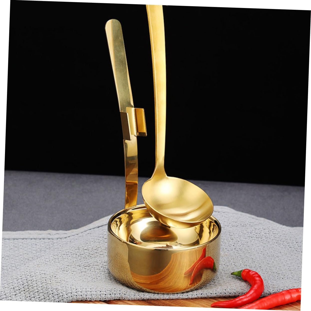 Mobestech Stainless Steel Spoon Rest Holder for Kitchen Counter Long Handle Ladle Rack Heat-Resistant Utensil Holder for Soup and Hot Pot Sturdy Utensil Storage Solution