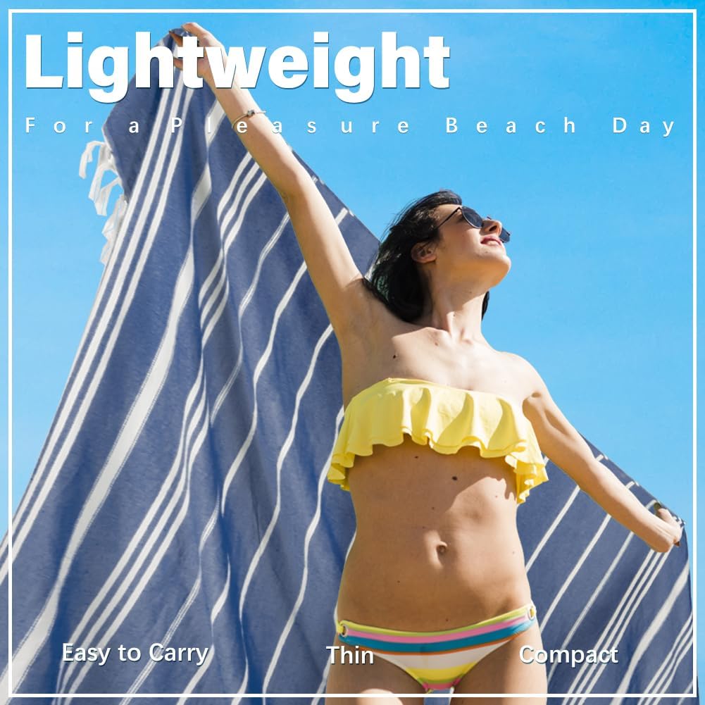 Giant Turkish Beach Towel Blanket 85x75 Cotton XXL Extra Large Oversided Bath Pool Blankets XL Huge Bed Sand Free Throw Towels Picnic Outdoor Big Quilt Necessities Cloud Gifts for Adult Blue - Image 3