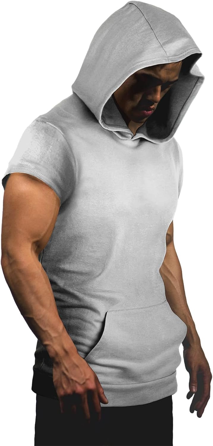 Ohoo Men's Workout Hooded Tank Tops Muscle Cut Off Sleeveless Gym Hoodies Dcf190-grey Medium