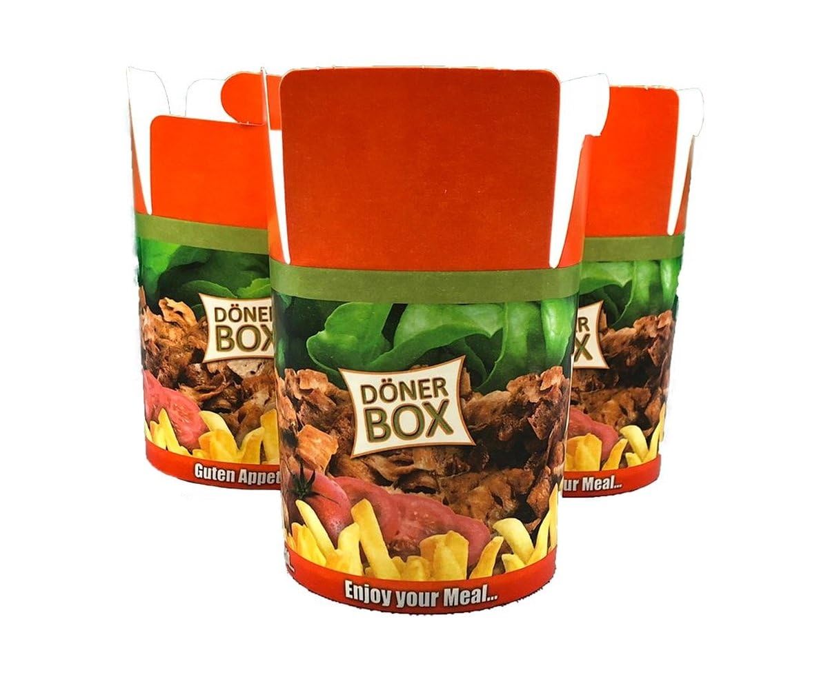 KURTT - 500 Stück Dönerboxen Guten Appetit (26 OZ), 750 ml Beschriftung Guten Appetit Foodbox Asiabox Nudelbox Kebab Faltbox Pappbox