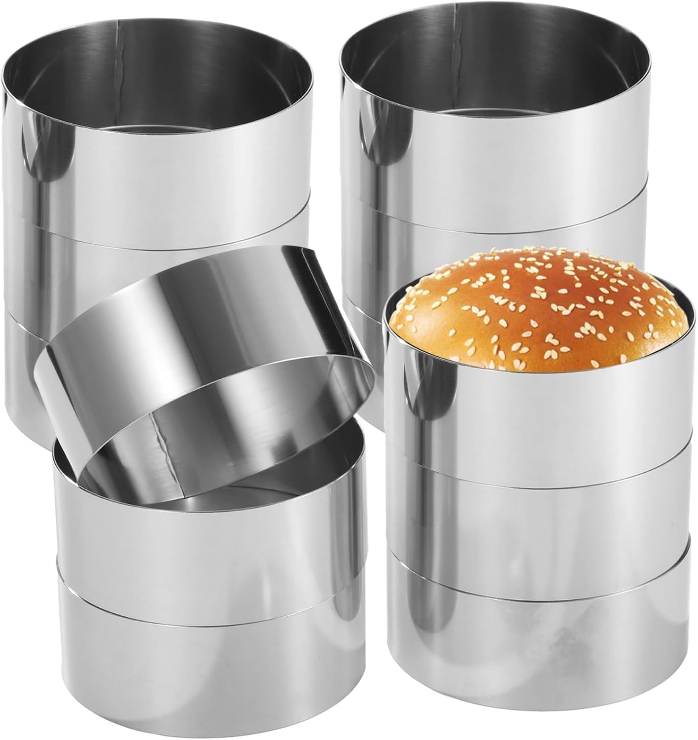 12 Pcs Round Mousse Rings, 3.9×1.6 Stainless Steel Hamburger Bun Baking Molds, Non-Stick For Burgers, Muffins, Eggs, Crumpets, And Pancakes
