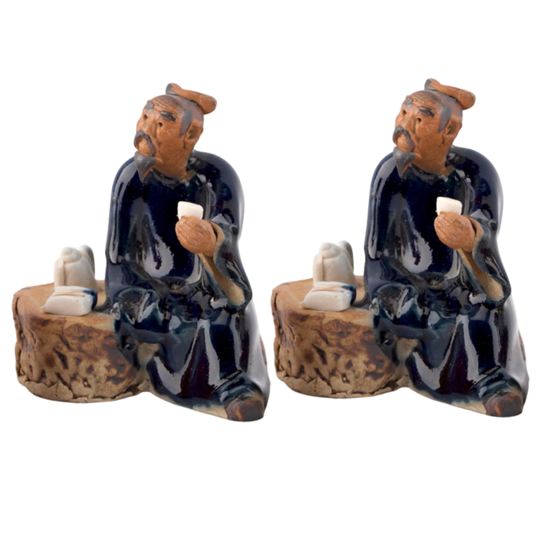 Faroby Assorted Color 2Pcs Bonsai Figurines Mini Chinese Sitting Figurines Ceramic Garden Statue Ornament For Fish Tank Micro Landscape Bonsai Fairy Garden, Collectible
