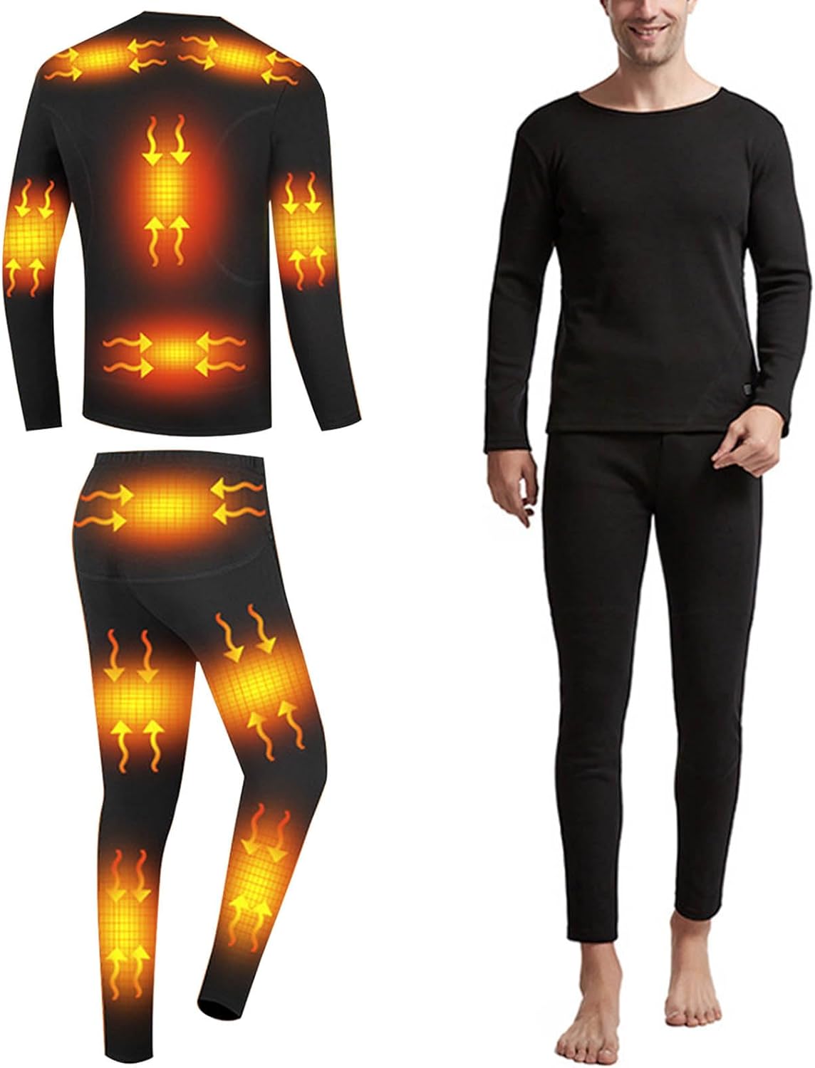 Men's Outdoor Heated Thermal Underwear Set with 16 Heating Zones Adjustment Washable USB Heated Underwear for Winter Sports