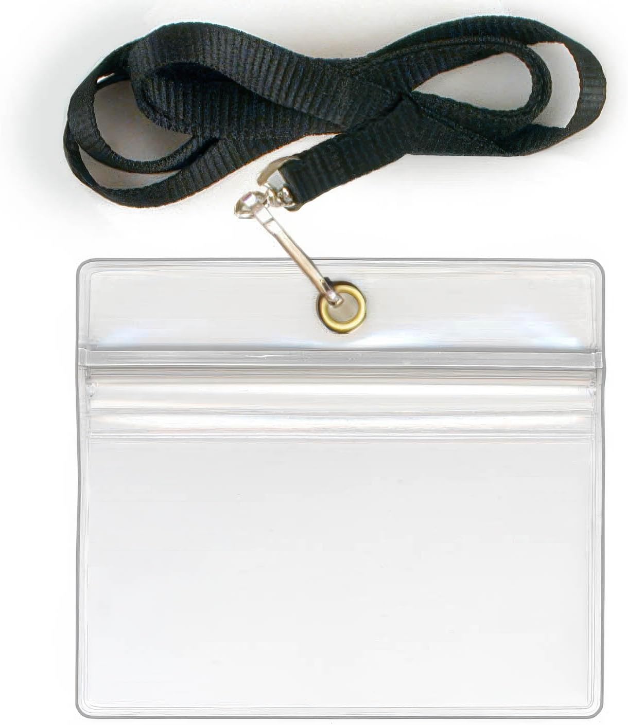StoreSMART® - 5 Pack - ID/Badge Holder with Lanyard - Clear Plastic - Open Long Horizontal - LY1634ZIPL-5