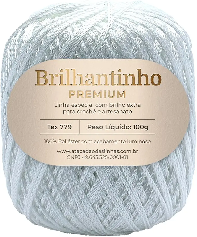 Atacadão das Linhas- Brilhantinho Premium 100% Poliéster 100g - Fio 4 - Linha com Brilho Extra para Crochê Similar a Linha Encanto (BRANCO)