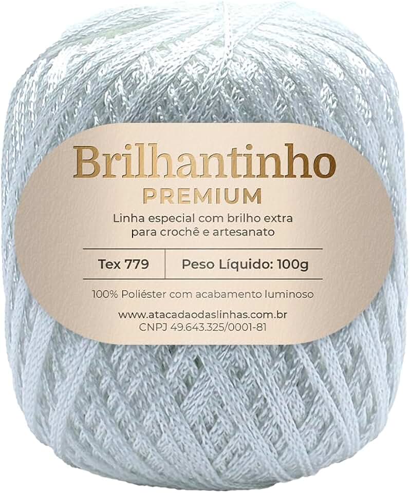 Atacadão das Linhas- Brilhantinho Premium 100% Poliéster 100g - Fio 4 - Linha com Brilho Extra para Crochê Similar a Linha Encanto (BRANCO)
