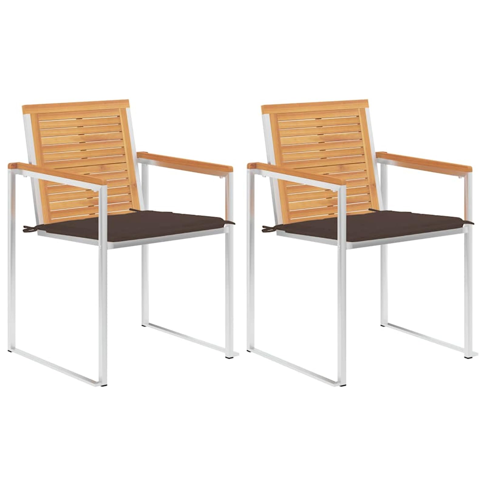 Chaises de jardin en bois de teck lot de 2 fauteuils extérieurs avec coussin taupe 60cm