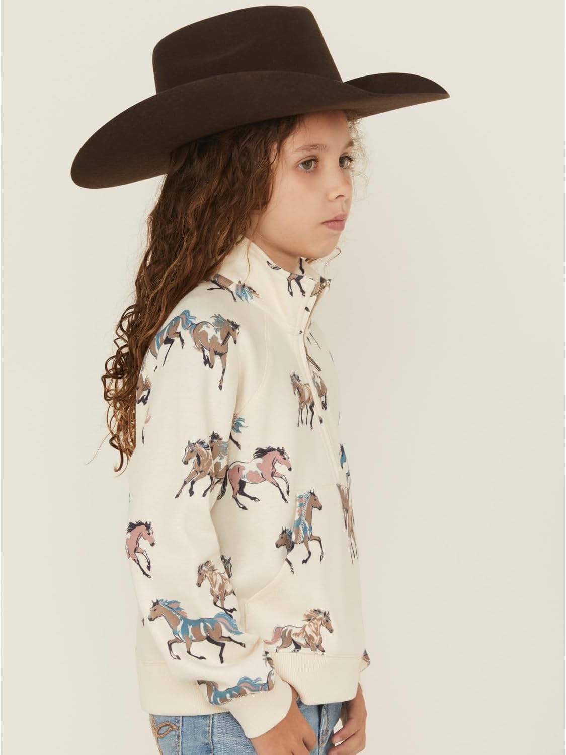 Shyanne Girls' Horse Print Half Zip Pullover - SGFA25K89-CRM Medium US Cream