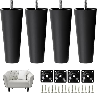 NATGAI Plastic Sofa Legs, 4 Pack 5.7" Couch Legs Replacement Furniture Sofa Legs with Mounting Plates Screws Chair/Couch/Loveseat/Cabinet M8 Thread Compatible for IKEA Or US Made Furniture