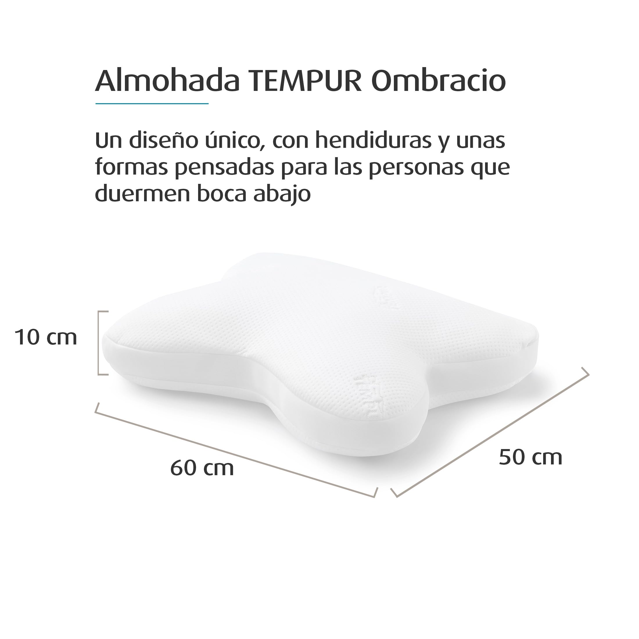 TEMPUR Ombracio Almohada cervical en forma de mariposa, Almohada ergonómica para dormir boca abajo, Firmeza Media, tamaño 60 x 50 x 10 cm