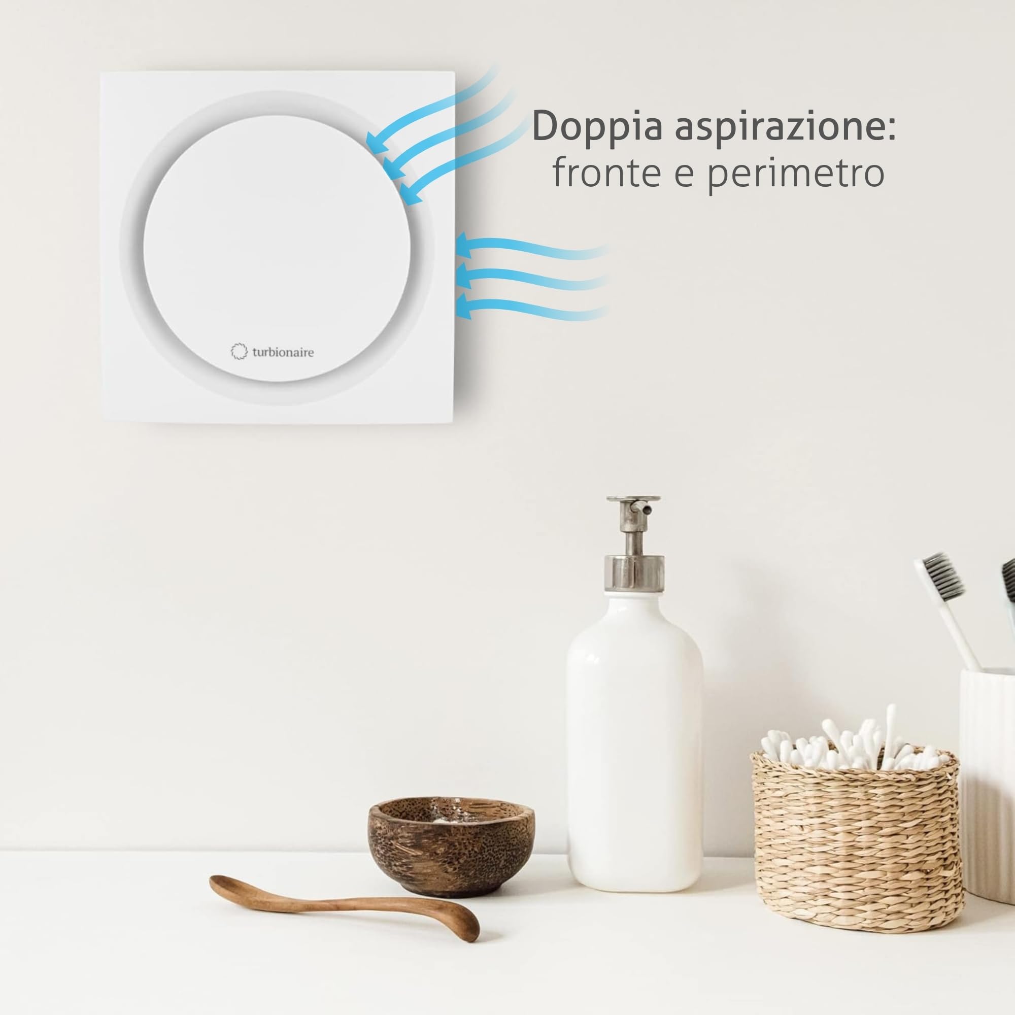 Turbionaire RING 100 SW Aspiratore da bagno, Doppia Aspirazione Perimetrale e Frontale, 100 mm, Bianco, Valvola di Non Ritorno, Protezione IPX4, contro umidità e muffa