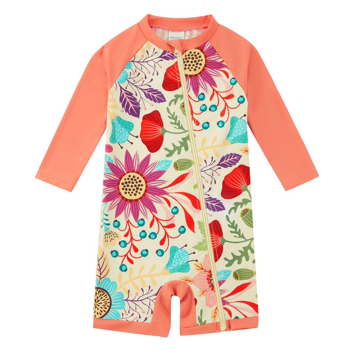 Baby Girl One Piece Swimsuit Sunsuit with Full-Length Zipper UPF 50+ Sun Protection Infant Swimwear