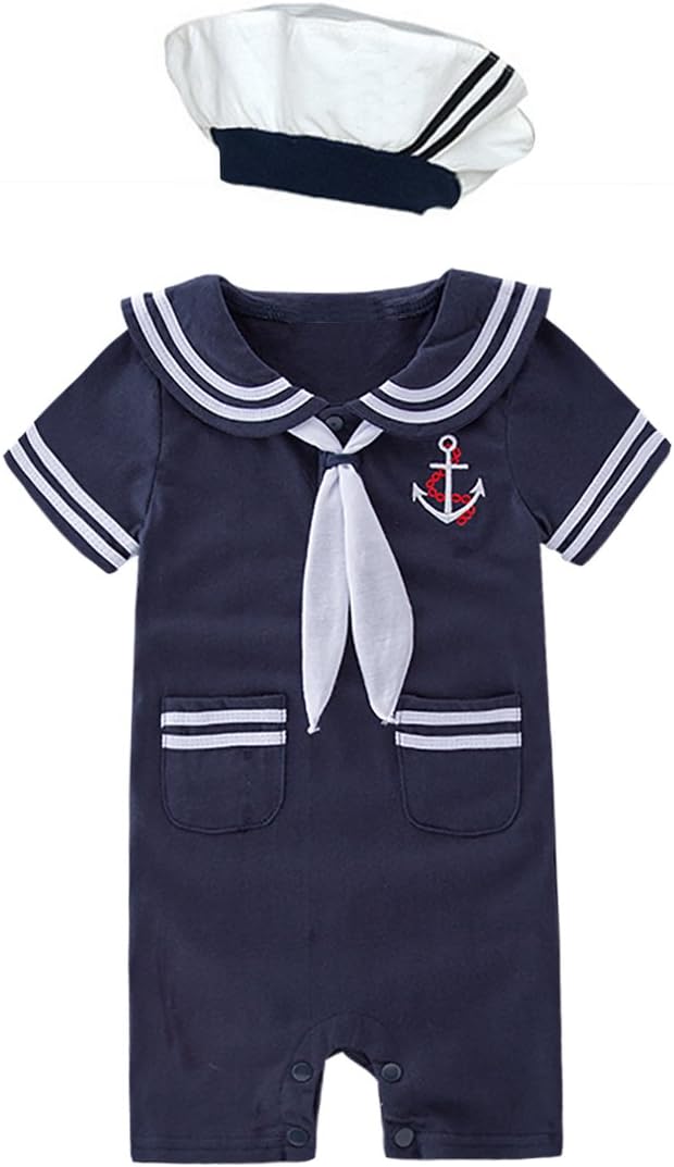 May's Baby Toddler Boys Sailor Stripe Romper Marine Navy Romper Outfit