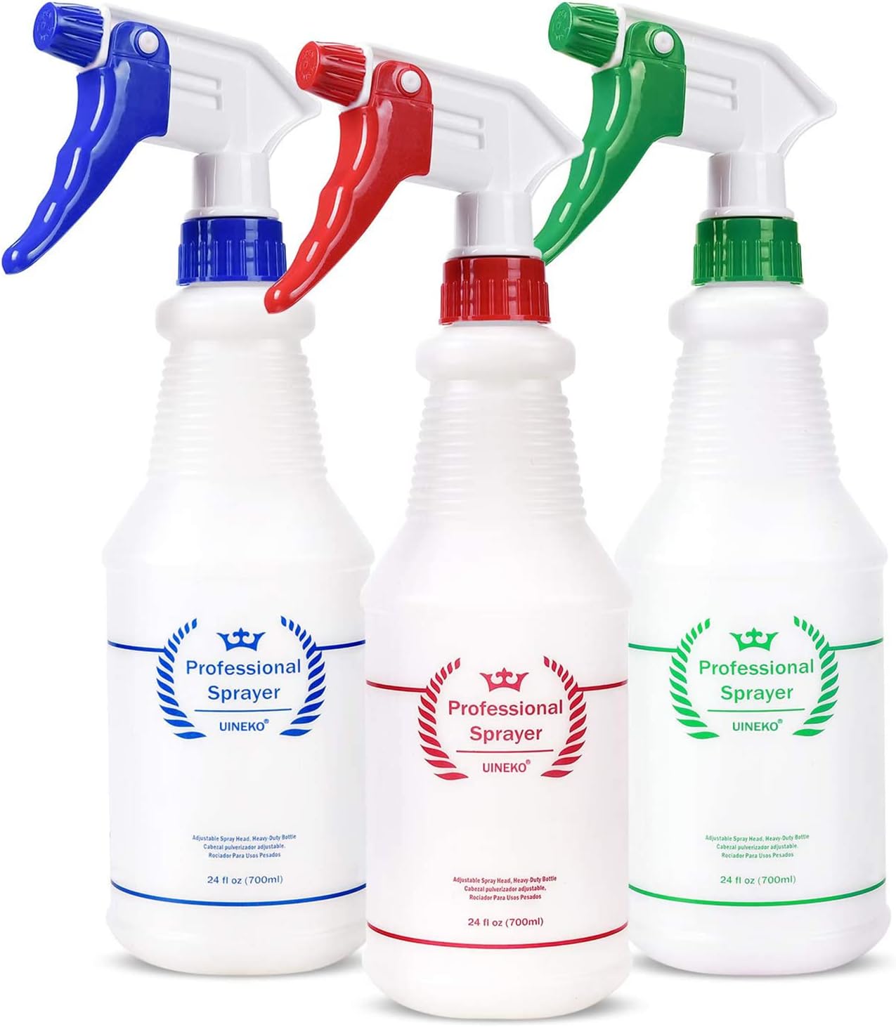 Plastic Spray Bottle (3 Pack, 24 Oz, 3 Colors) Heavy Duty All-Purpose Empty Spraying Bottles Leak Proof Commercial Mist Water Bottle for Cleaning Solutions Plants Pet with Adjustable Nozzle