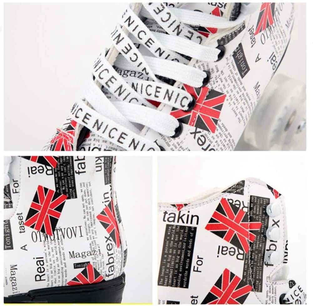 Classic Roller Skates, Quad Roller Skates for Women and Mens, Double Row Skates, Light Up 4 Wheels Rollerskates, for Indoor Outdoor,White Wheel-UK 3/EU 35