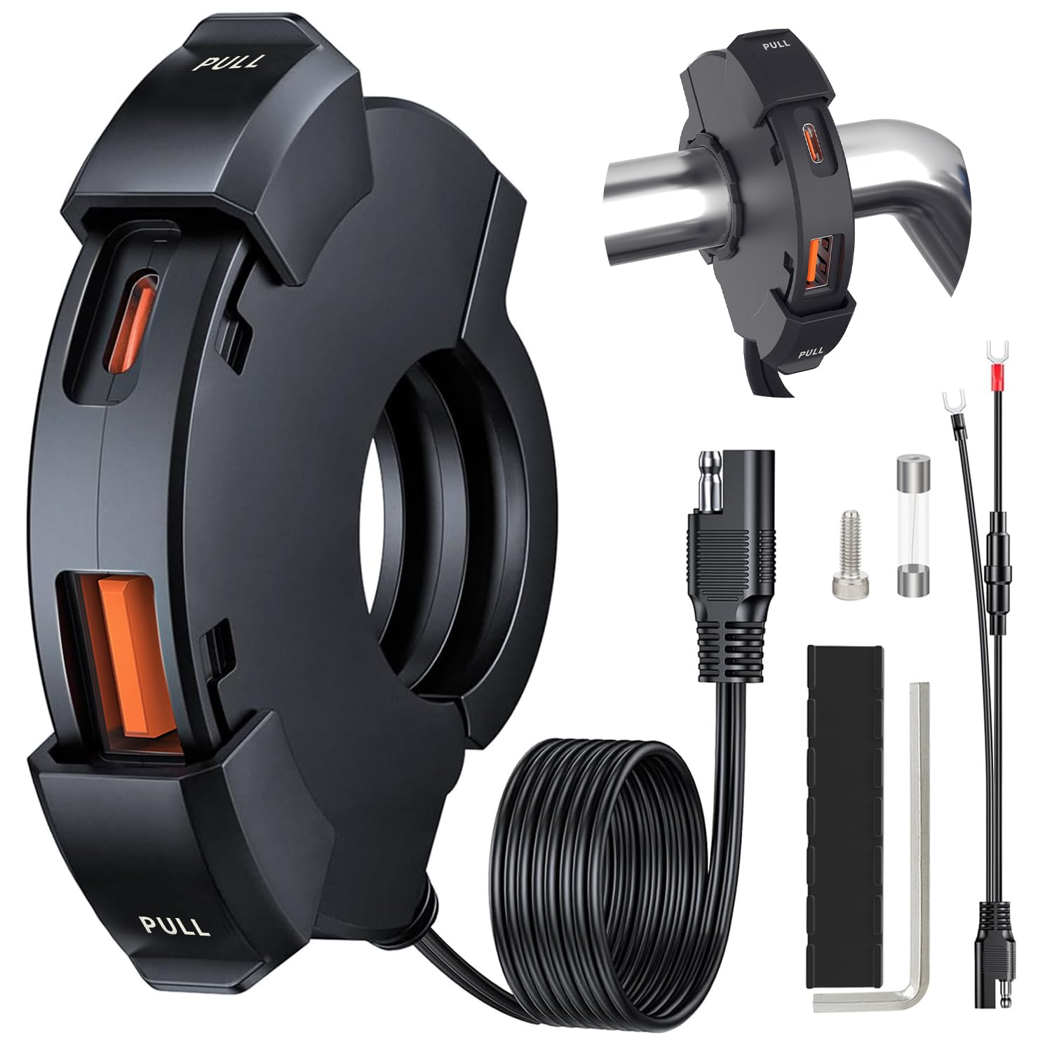 BATIGE Motorcycle USB Charger SAE to USB Adapter Ultra-Narrow Type C and Quick Charge USB 3.0 Waterproof for Motorcycle Handlebar for GPS Smartphone Camera