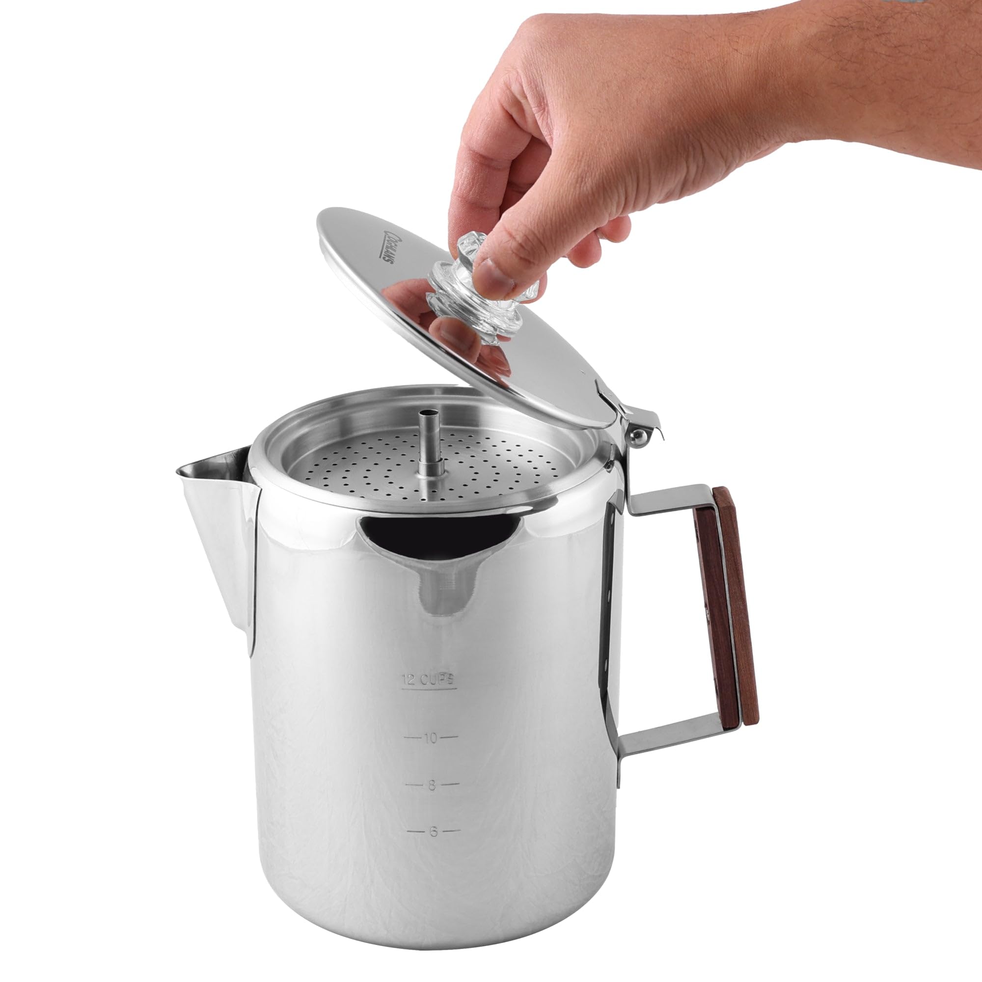 Coghlans Stainless Steel Coffee Pot - 12 Cup Percolator for Camping Outdoor Adventures and Stovetop Brewing - Durable Portable Coffee Brewer for Classic Flavor product thumbnail 7