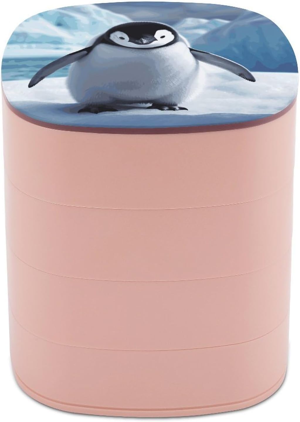 Cute Penguins Baby Taking Rotating Jewelry Box Large Capacity, Jewelry Organizer 4-Layer, Jewelry Storage Box with Mirror, Accessories Holder for Bracelets Rings Bracelets