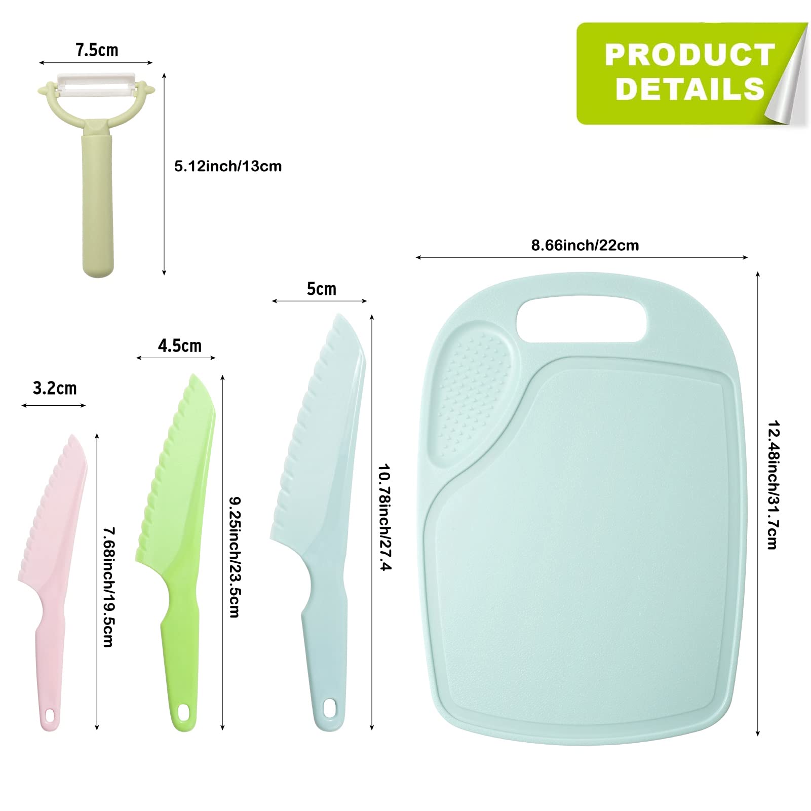 AKlamater 6 coltelli di sicurezza da cucina per bambini, coltelli da cucina per bambini in 3 misure, tagliere in legno, frutta, insalata (blu AKlamater 6 coltelli di sicurezza da cucina per bambini, coltelli da cucina per bambini in 3 misure, tagliere in legno, frutta, insalata (blu