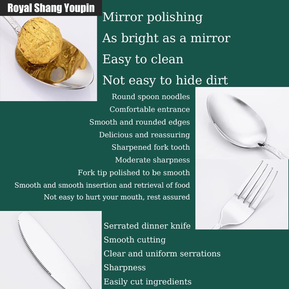 Unique Pattern Relief Cucina in Acciaio Inox Argenteria Da Tavola Flatware Posate Set Bistecca Coltello Forchetta Cucchiaio (Oro,16 pezzi)