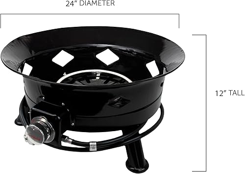 Miniatura 9 de Flame King Cuenco portátil para fogata de propano sin humo, 24 pulgadas, 58 K BTU con escala de agarre de propano, autoencendedor, cubierta y