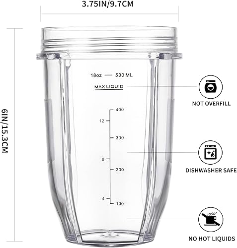 Miniatura 6 de Juego de 2 vasos de repuesto de 18oz para licuadoras Nutri Ninja, piezas de repuesto para licuadoras con tapa mejorada para licuadoras Auto-IQ