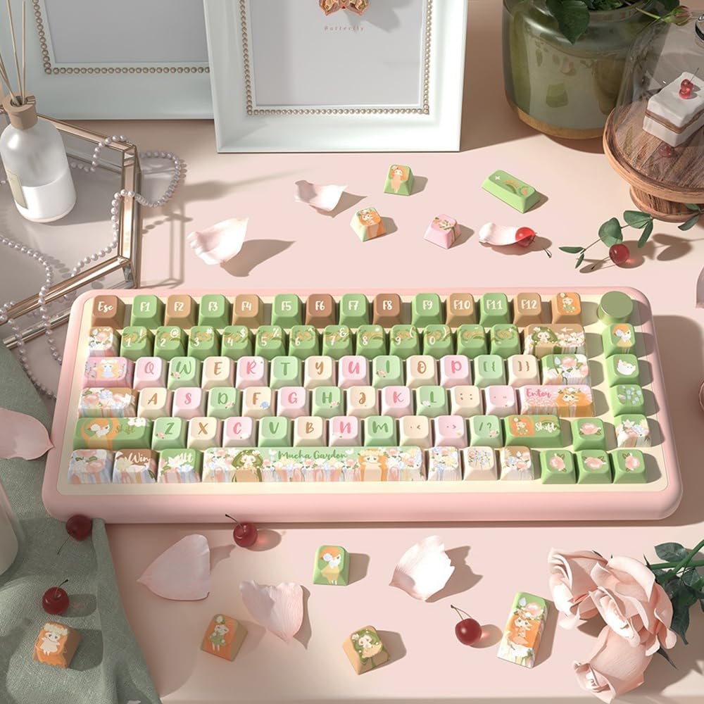 Summer Garden Theme keycaps 158 Key PBT keycaps MDA Custom keycap Set is Suitable for 61/87/104/108 Cherry MX Switch and Other Mechanical Keyboards