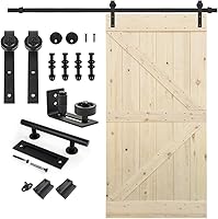Vista 29 de S&Z TOPHAND 20 pulgadas x 84 pulgadas. Puerta de granero anudada británica sin terminar con kit de herrajes deslizantes de 4 pies/madera