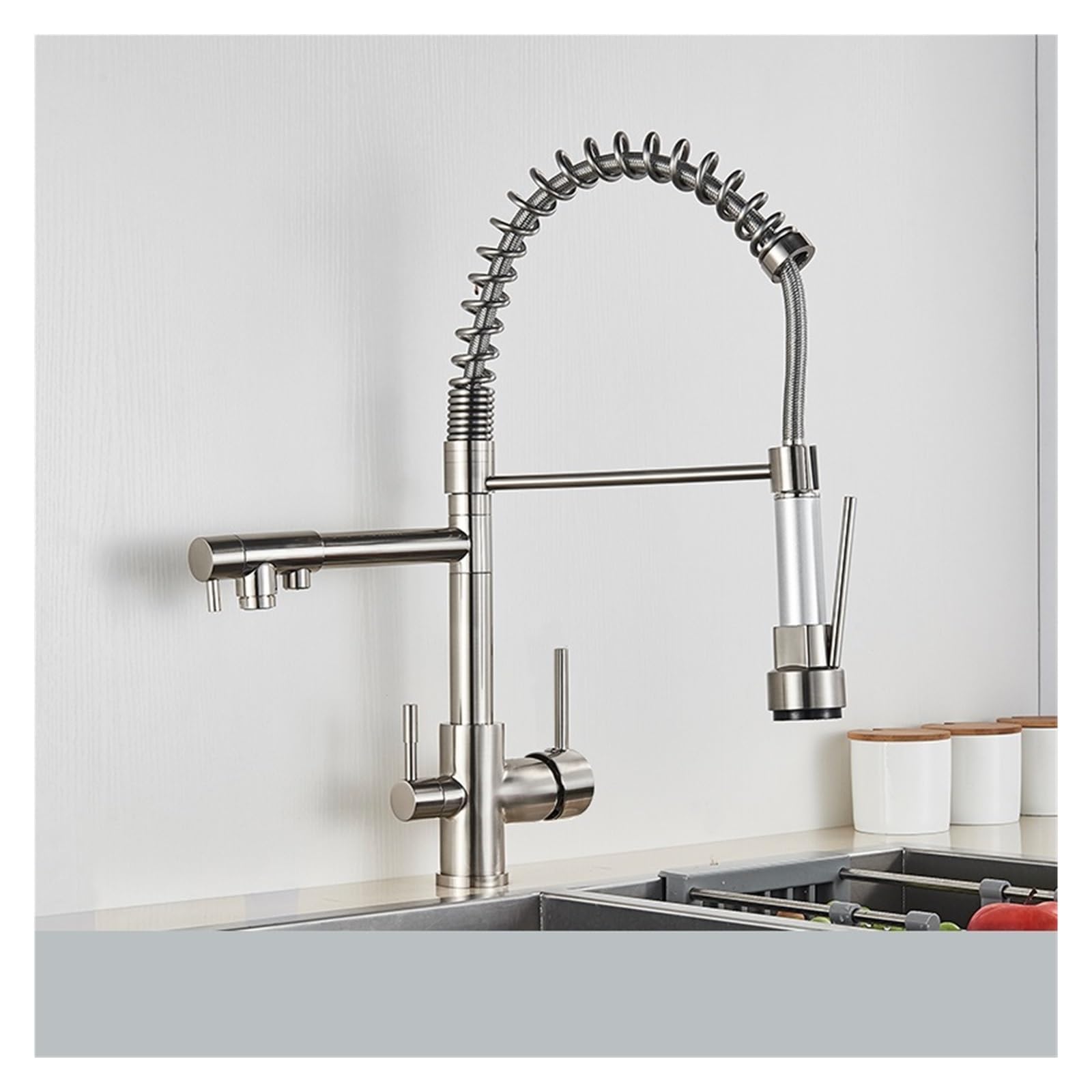 Robinet de cuisine mitigeur trois voies pour système de filtration eau évier