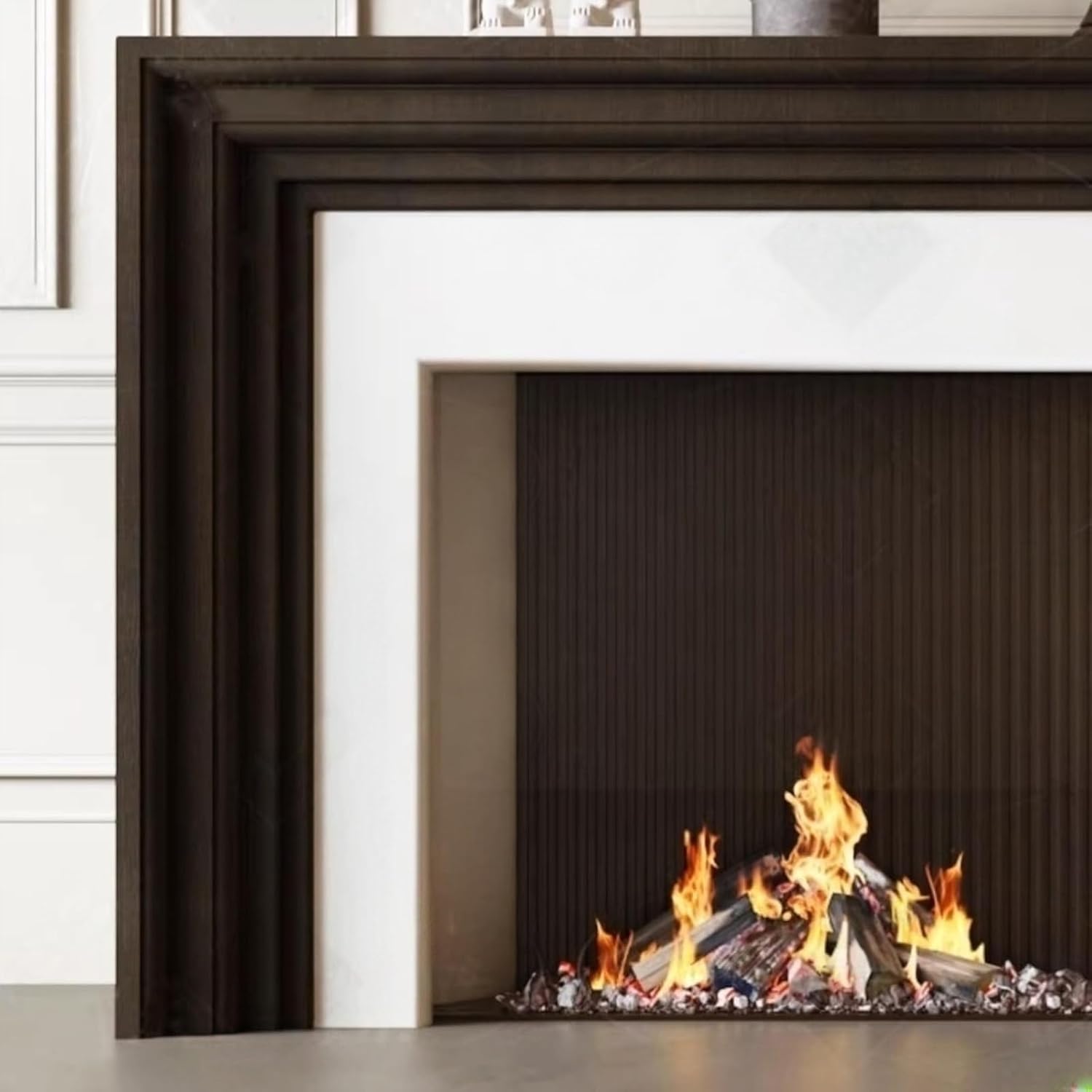 Fireplace Surround Solid Wood Classic Fireplace Mantel Surround with Dark Brown Frame and White Trim
