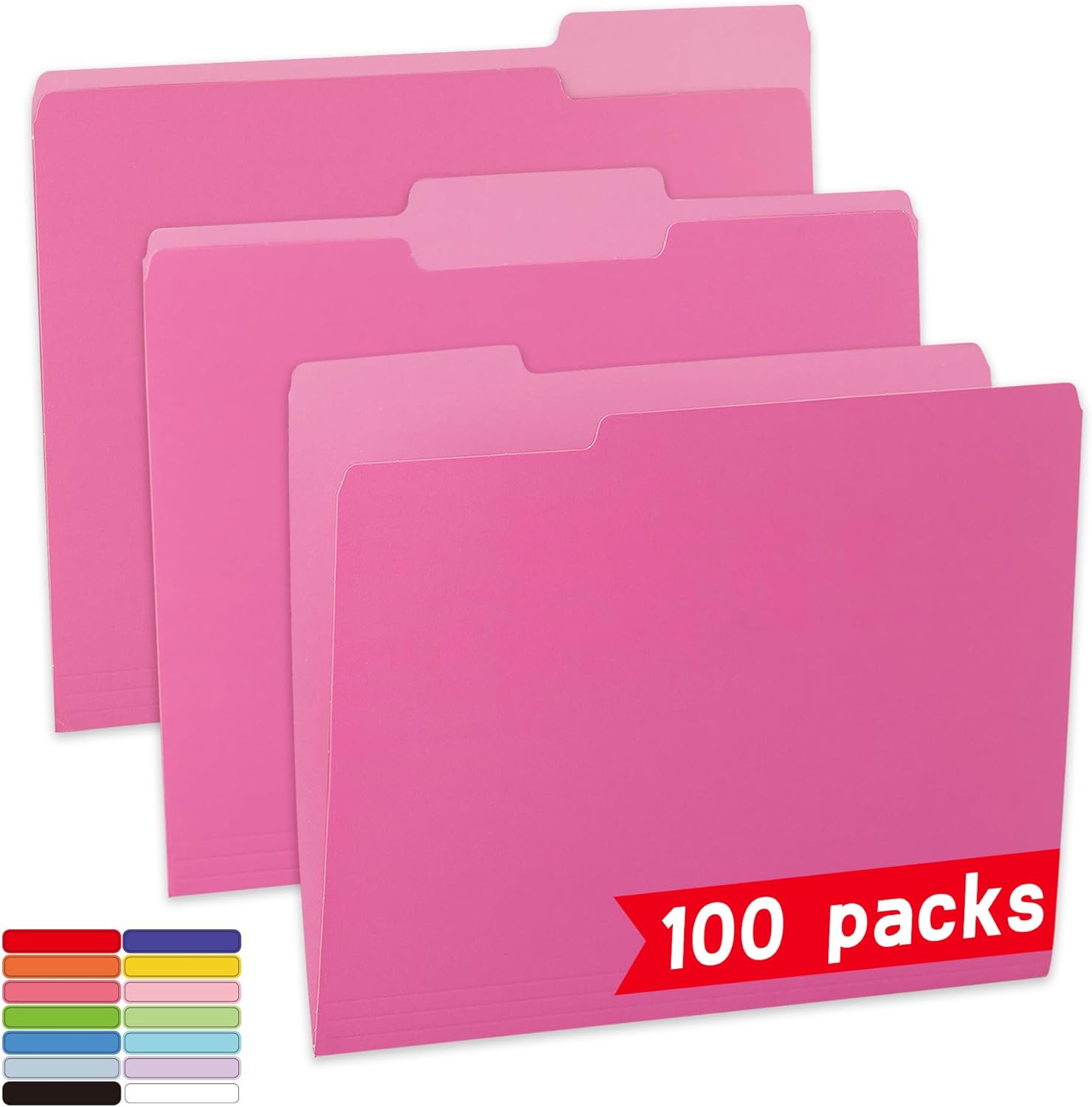 100 Packs File Folder,1/3-Cut Tabs,File Folders Letter Size,8.5×11 Pink File Folders for Office,School and Home,Organizer Documents