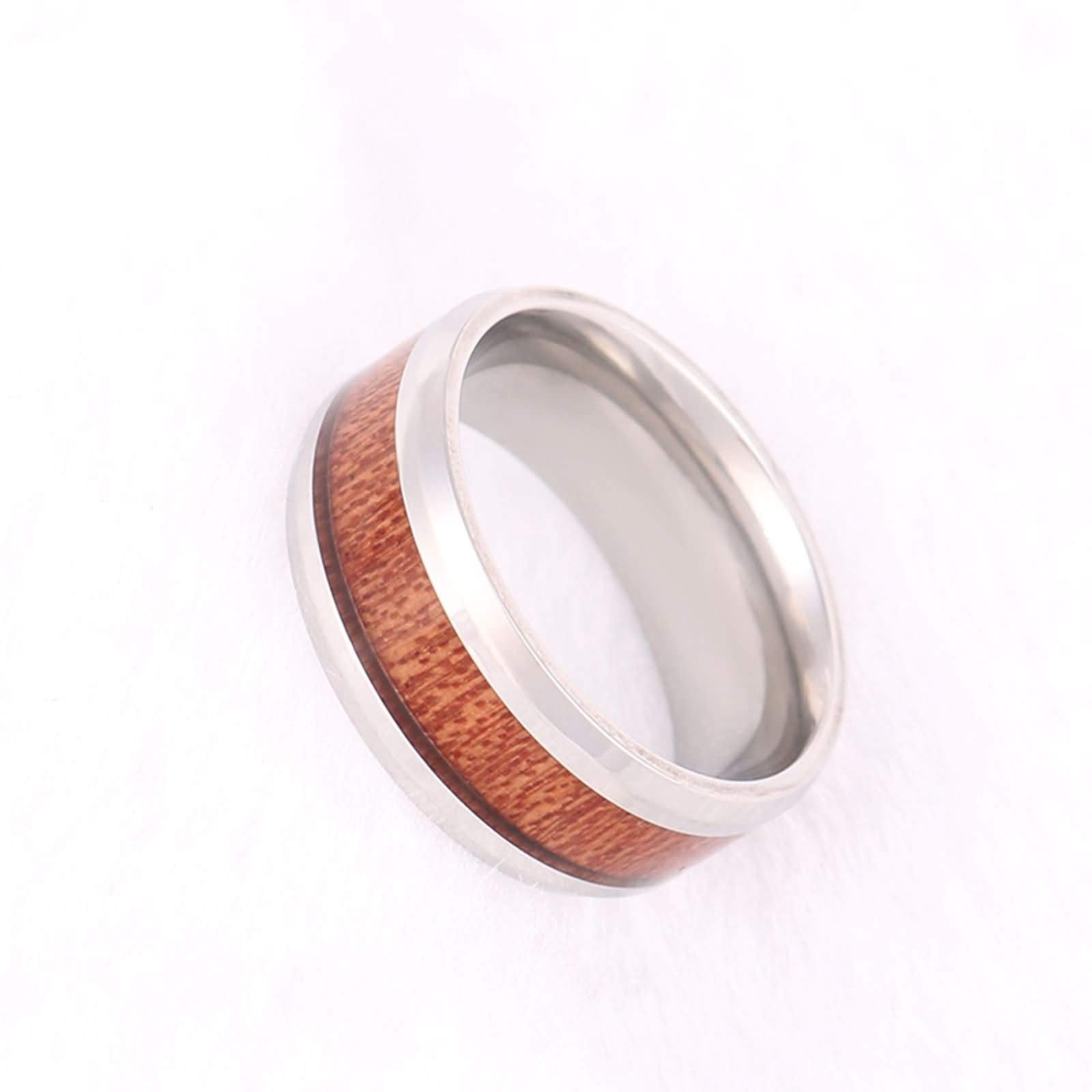 Anello Carburo di Tungsteno Uomo Anello da Unisex con Intarsio di Legno Anelli Fidanzamento Incisione 8MM Anello Nuziale Argento Marrone Misura 12-31