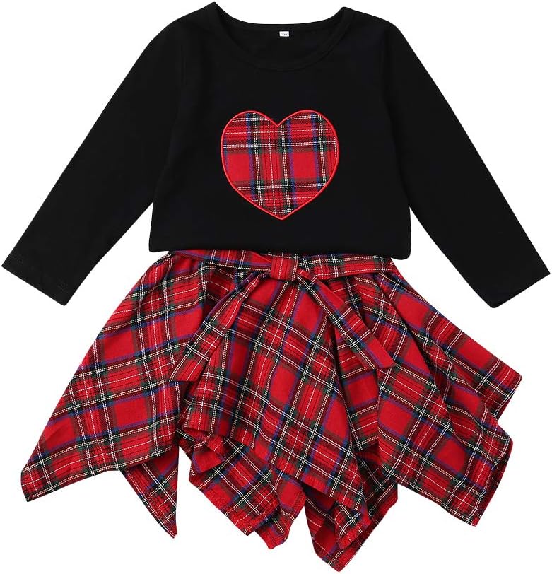 Matching Christmas Outfits for Baby Girls12-18 Month Long Sleeve Black Tshirt+Fashion Red Skirt