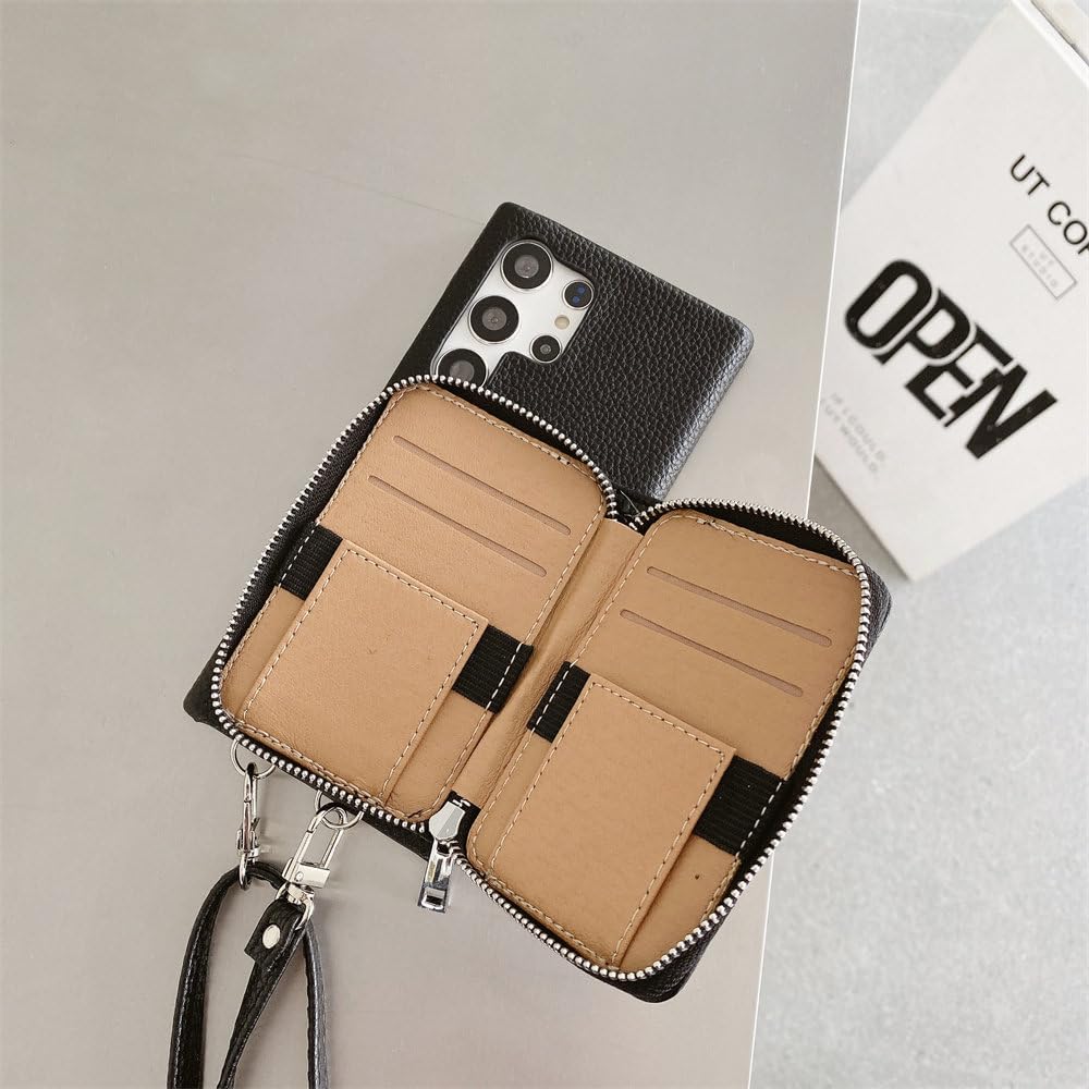 Housse en cuir portefeuille à fermeture éclair pour Samsung Galaxy S23 S22 S21 S20 FE Plus Note 20 Ultra A54 avec fente pour carte et lanière de téléphone, violet clair, pour Galaxy A52 (A52 5G)
