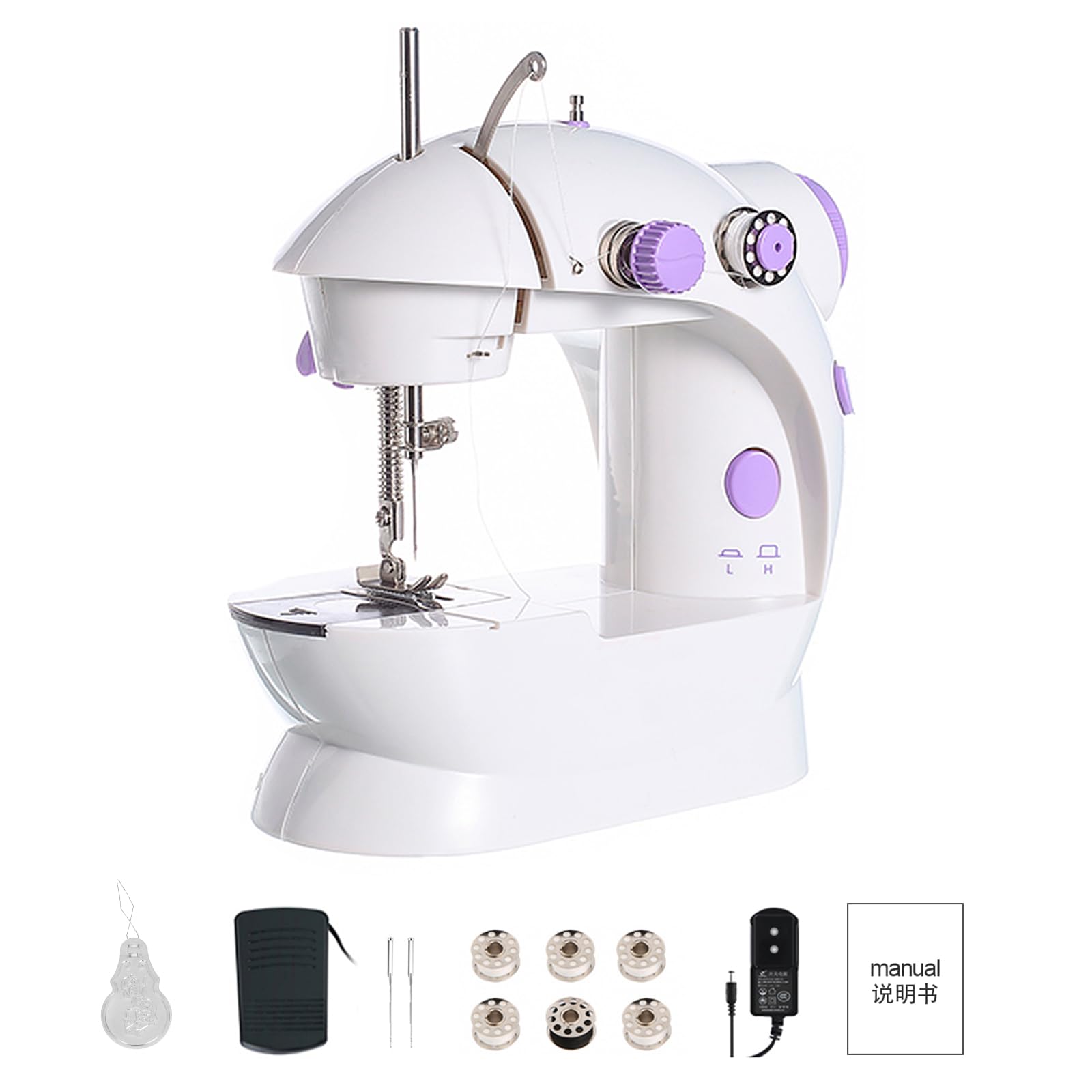 202 Macchina da Cucire Elettronica Portatile, con 2 Velocità e Pedale, Mini Macchina da Cucire per Principianti e Bambini, Adatta per Vestiti, Tende in Tessuto