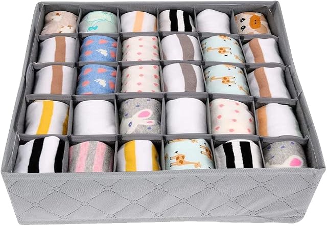 JJPRIME - Closet Organizers and Storage Drawers 30 Slots Closet Dividers Draw Organiser Antibacterial Dustproof Odorless for Underwear Storage Socks and Ties Fabric, Grey