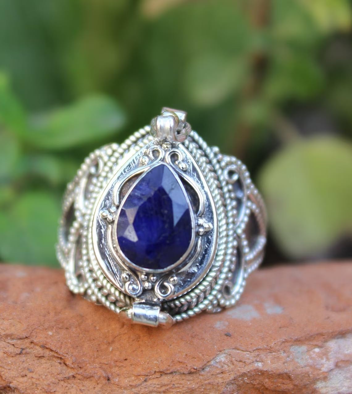 Mother Day Special |Sapphire Gemstone | Poison Ring | Unique Secret Message Box Ring|925 Sterling Silver Plated| Poisoner ring|
