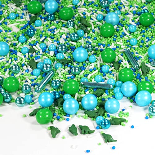 Sprinkletti Dino Parco Mix 90g decorazione torta dinosauri bianco verde blu colorato sprinkles STREUSEL GLÜCK zucchero a velo perfetto per le feste di compleanno dei bambini compleanno ragazzi