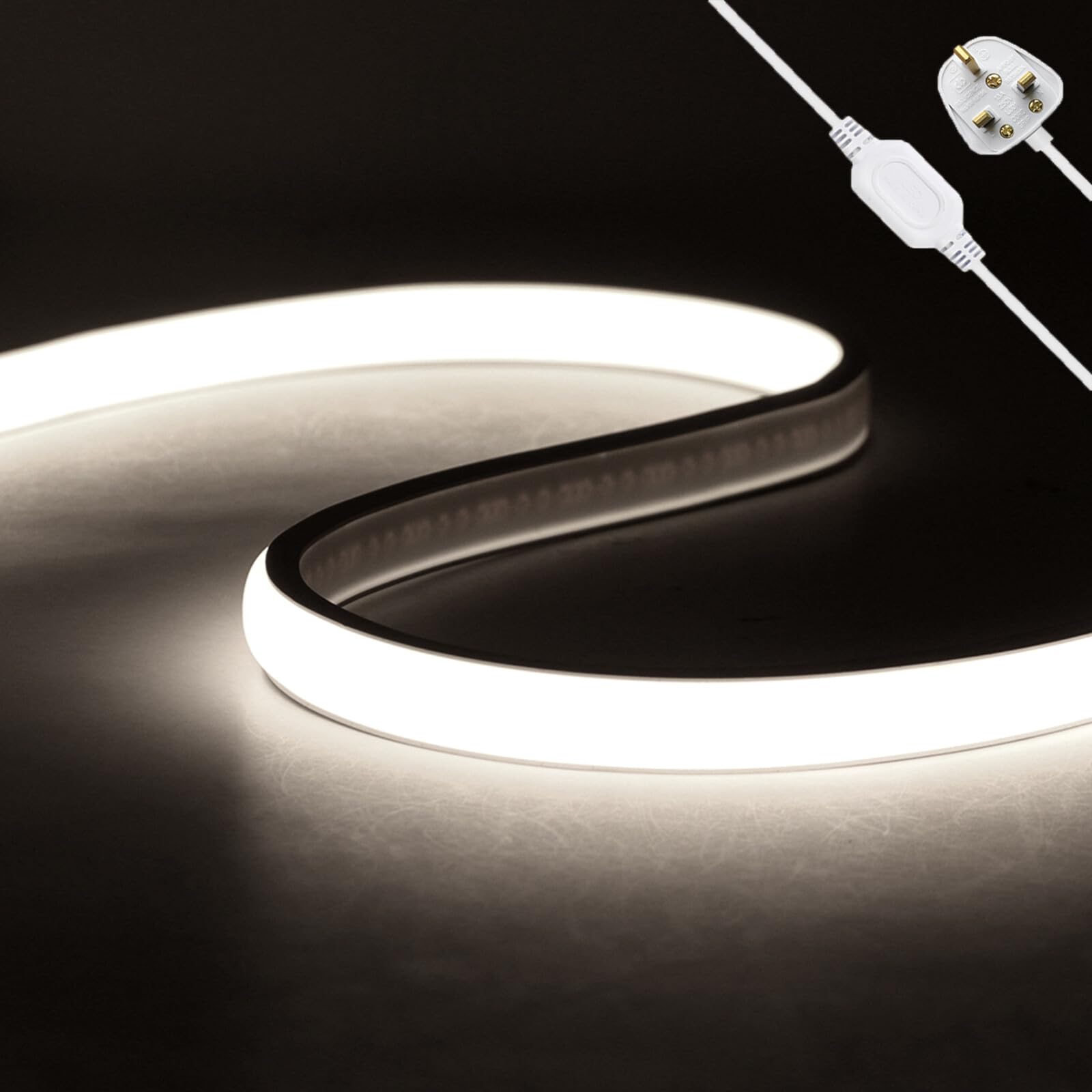 KAFULA 220V COB LED neon Strip [26M, White Light 6000-6500K], 288 LEDs/m Flexible FCOB LED Fairy Light CRI90+, can be Cut Every 50CM, IP65 Waterproof Home Decoration LED Rope Light