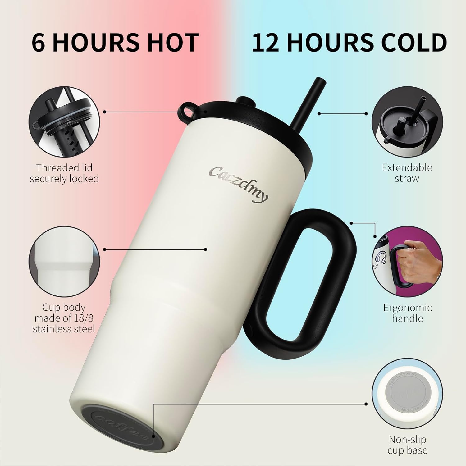 Tumbler with Handle | Insulated Water Bottle Leakproof PINK 24oz | Cup Leakproof Stainless Steel | Cup Holder Friendly Suitable for tea and coffee - Image 2