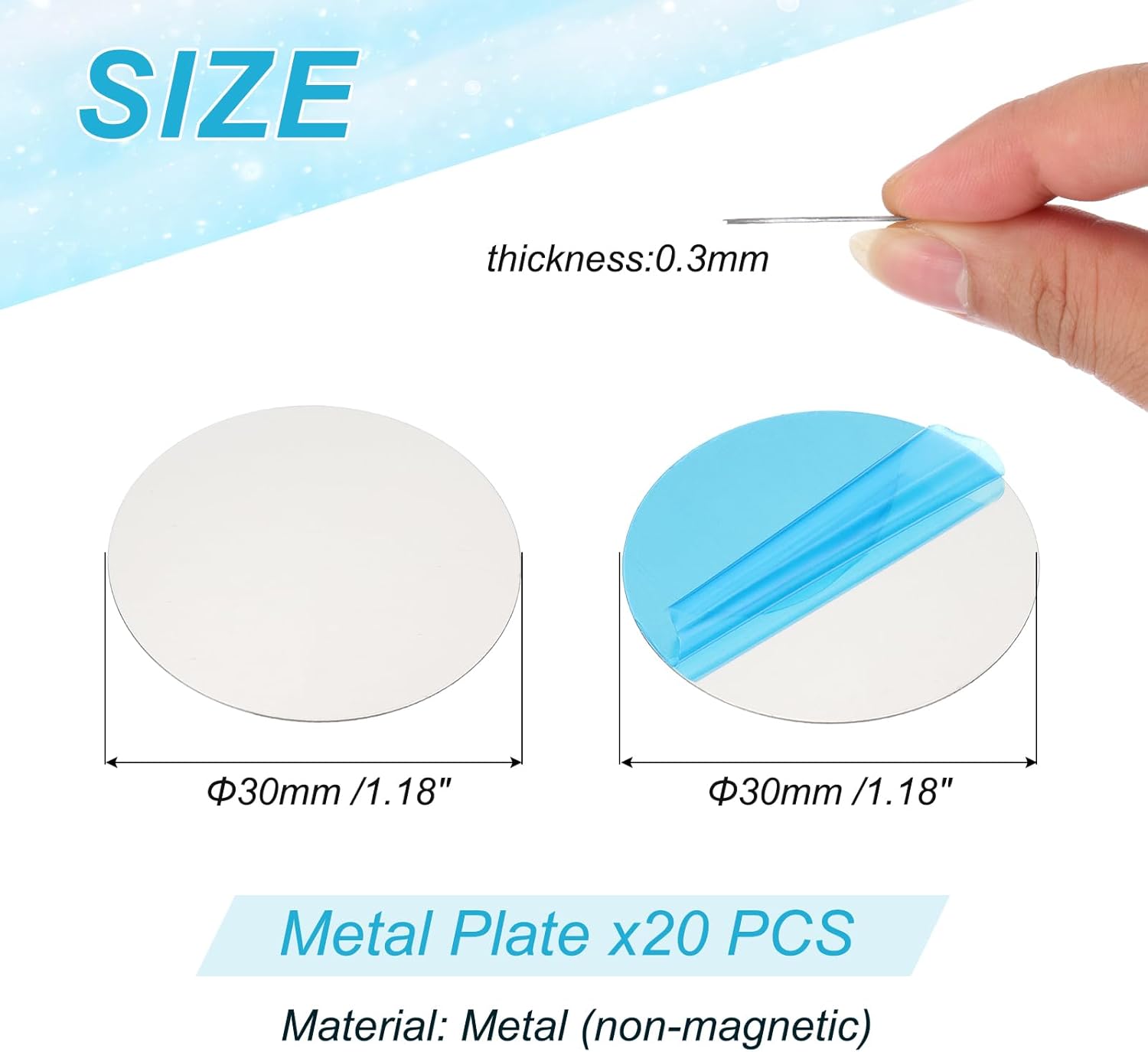 PATIKIL 30mm Metal Plate for Phone Magnet, 20pcs Round Adhesive Metal Plate Replacement Stickers for Magnetic Car Mount Holder Phone Case Wall, Silver Tone