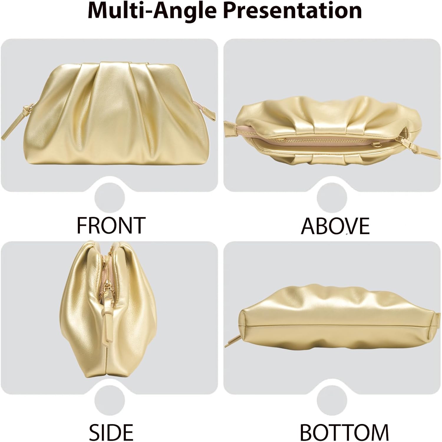 Clutch Purses For Women Elegant Vegan Leather Pleated Evening Clutch Bag With Zipper For Wedding Gala Holiday - Image 3