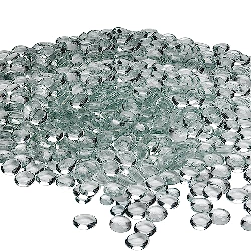 Hiziwimi 400Pcs Clair Billes Plates Galets de verre décoratifs, 17-20MM perles de verre plat lisse, 4LB, décoration pour aquarium, cailloux jardin exterieur, sable...