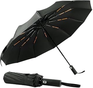 Reverse Umbrella Automatic Open/Close, Inverted Folding Umbrella with Reflective Stripes UPF 50+ 99% UV Protection Compact Heavy-Duty Travel Umbrella for Rain Windproof