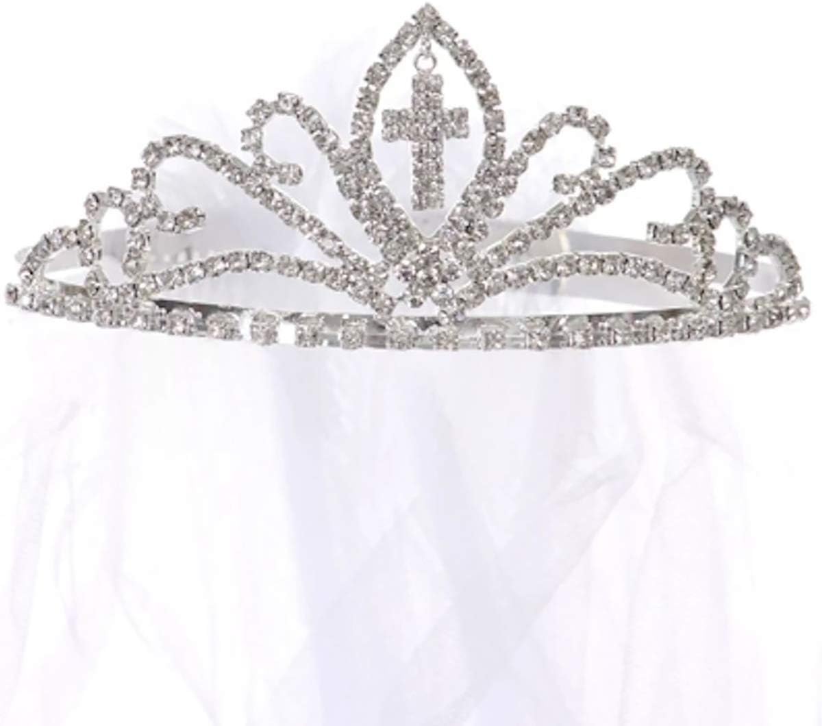 BNY Corner Flower Girl Holy First Communion Rhinestones Veil Tiara Bow Crown Headband USA
