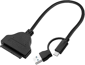 FARBOKO Câble SATA vers USB, adaptateur 2 en 1 USB-C/USB 3.0 vers SATA III pour disque dur, compatible avec les disques durs 2,5 pouces et les SSD externes