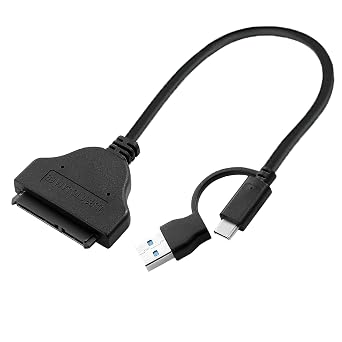 FANBLACK 2-in-1 SATA to USB Cable 0.75ft, USB-C/USB-A 3.0 to SATA III Hard Driver Adapter Compatible for 2.5 inch HDD and SSD External Converter23cm